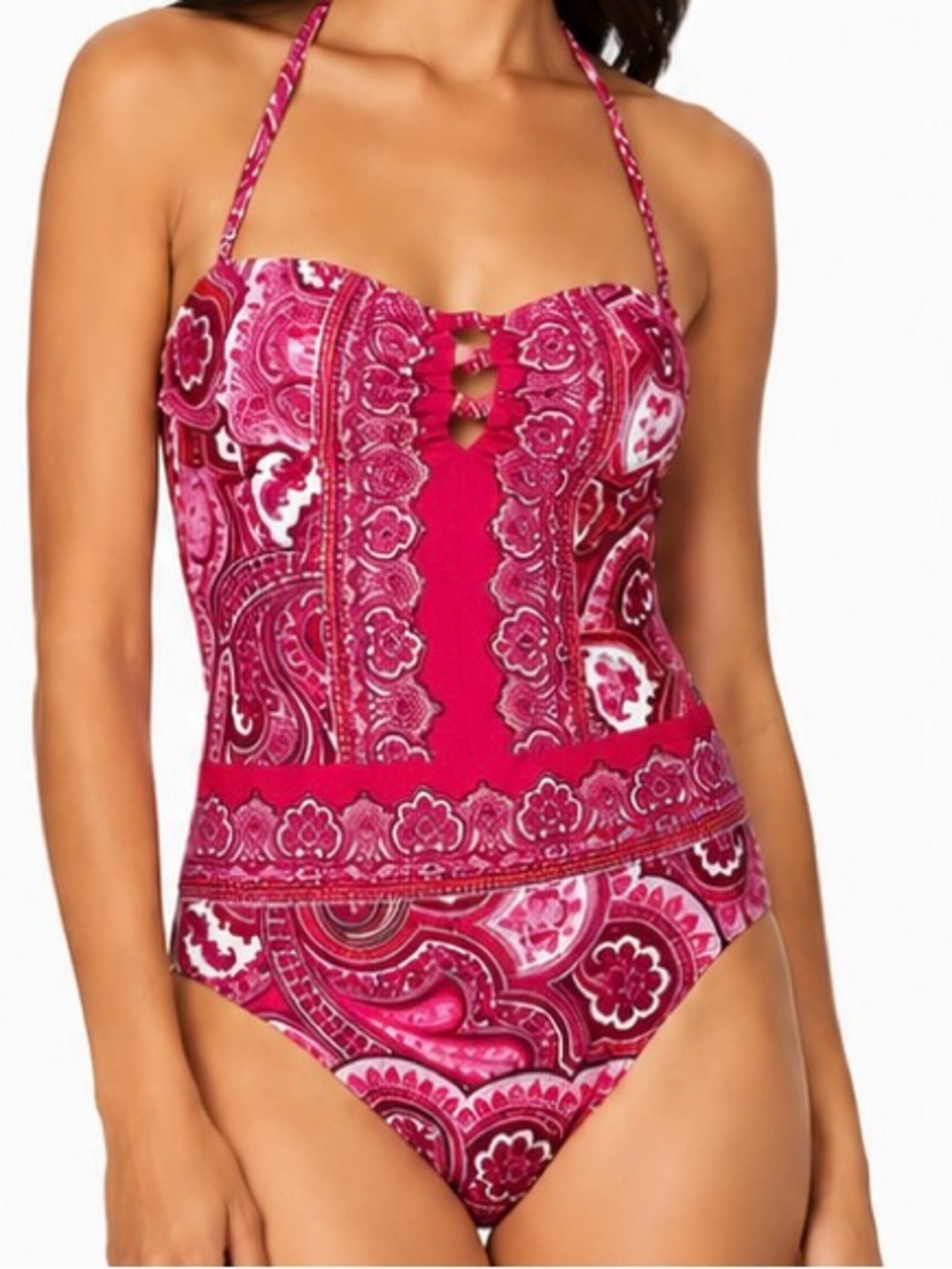 Lauren Ralph Lauren Paisley Sweetheart Neck One Piece Swimsuit 16